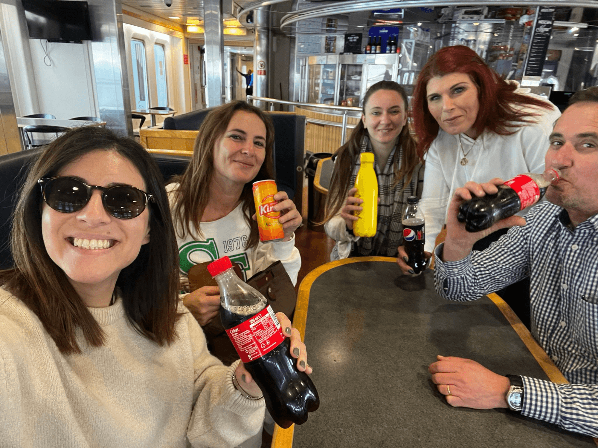 happy smiling people with bottles 